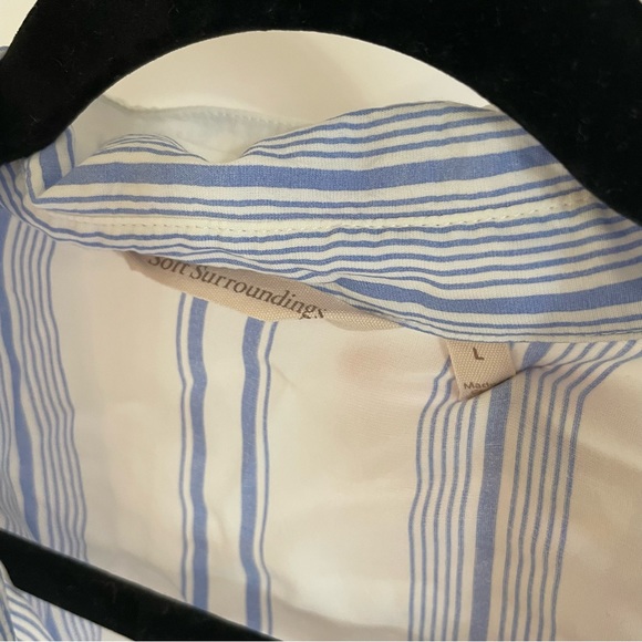 Soft Surroundings viscose button up blouse sz lg women’s blue white stripe euc - Picture 2 of 4